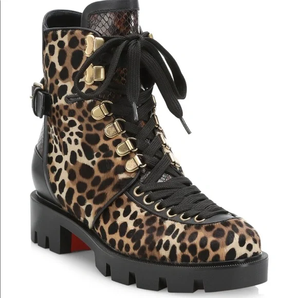 Christian Louboutin | Cheetah-Print Calf Hair Combat Boots - Picture 2 of 16
